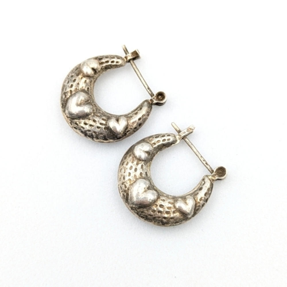 Vintage 925 sterling silver heart huggie hoop earrings